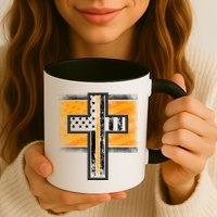 Thin Gold Line Cross Flag Support Front line Workers Mug
