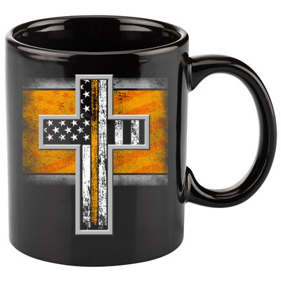 Thin Gold Line Cross Flag Support Front line Workers 11oz C Handle Ceramic Mug