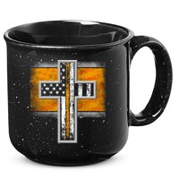 Thin Gold Line Cross Flag Support Front line Workers 15oz Campfire Ceramic Mug