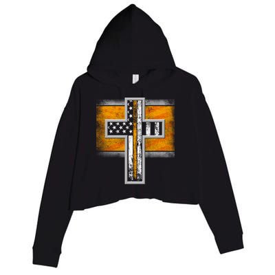 Thin Gold Line Cross Flag Support Front line Workers Crop Fleece Hoodie
