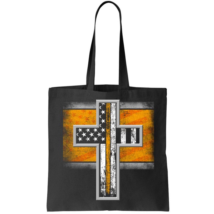 Thin Gold Line Cross Flag Support Front line Workers Bag