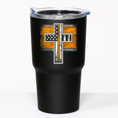 Thin Gold Line Cross Flag Support Front line Workers Tumbler