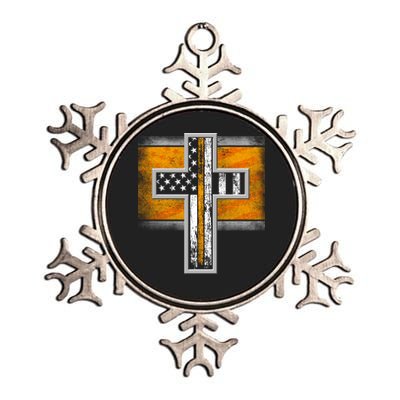 Thin Gold Line Cross Flag Support Front line Workers Metallic Star Ornament