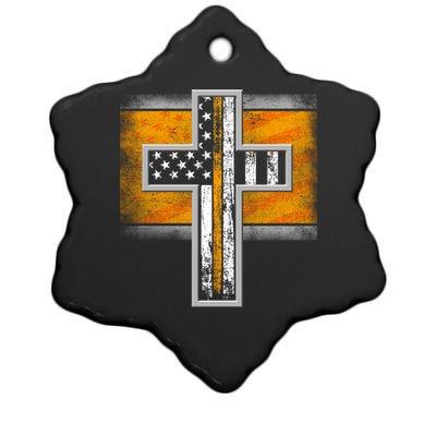 Thin Gold Line Cross Flag Support Front line Workers Ceramic Star Ornament