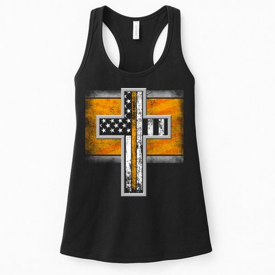 Thin Gold Line Cross Flag Support Front line Workers Womens Tank Top