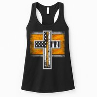 Thin Gold Line Cross Flag Support Front line Workers Womens Tank Top