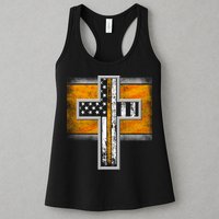 Thin Gold Line Cross Flag Support Front line Workers Womens Tank Top