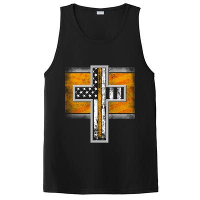 Thin Gold Line Cross Flag Support Front line Workers PosiCharge Competitor Tank