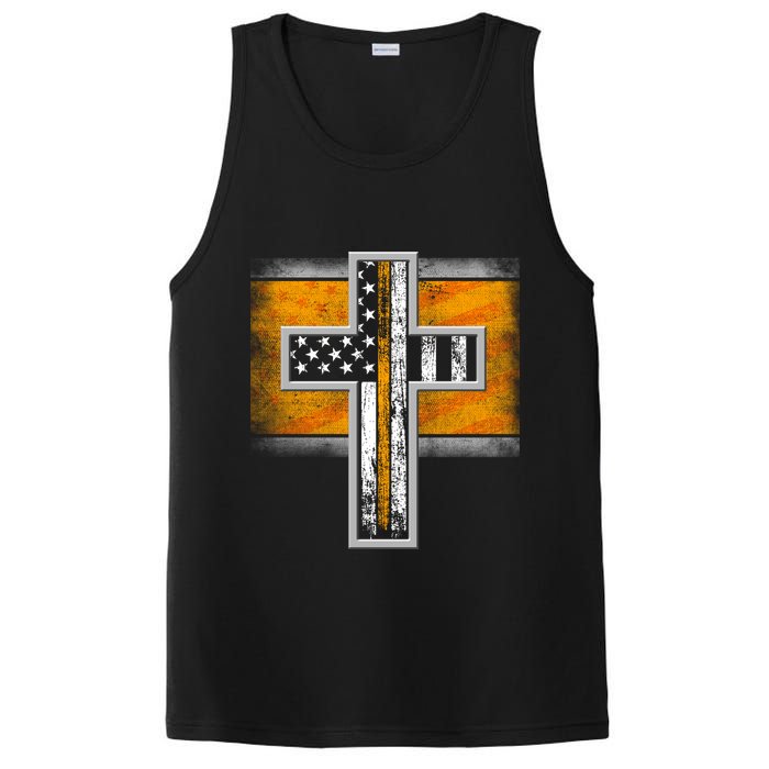 Thin Gold Line Cross Flag Support Front line Workers PosiCharge Competitor Tank