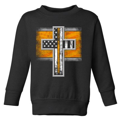 Thin Gold Line Cross Flag Support Front line Workers Toddler Sweatshirt