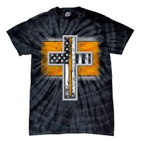 Thin Gold Line Cross Flag Support Front line Workers Tie-Dye T-Shirt