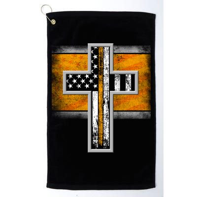 Thin Gold Line Cross Flag Support Front line Workers Golf Towel