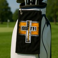 Thin Gold Line Cross Flag Support Front line Workers Golf Towel