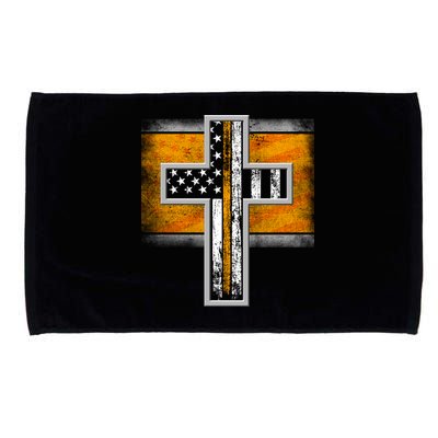 Thin Gold Line Cross Flag Support Front line Workers Microfiber Hand Towel
