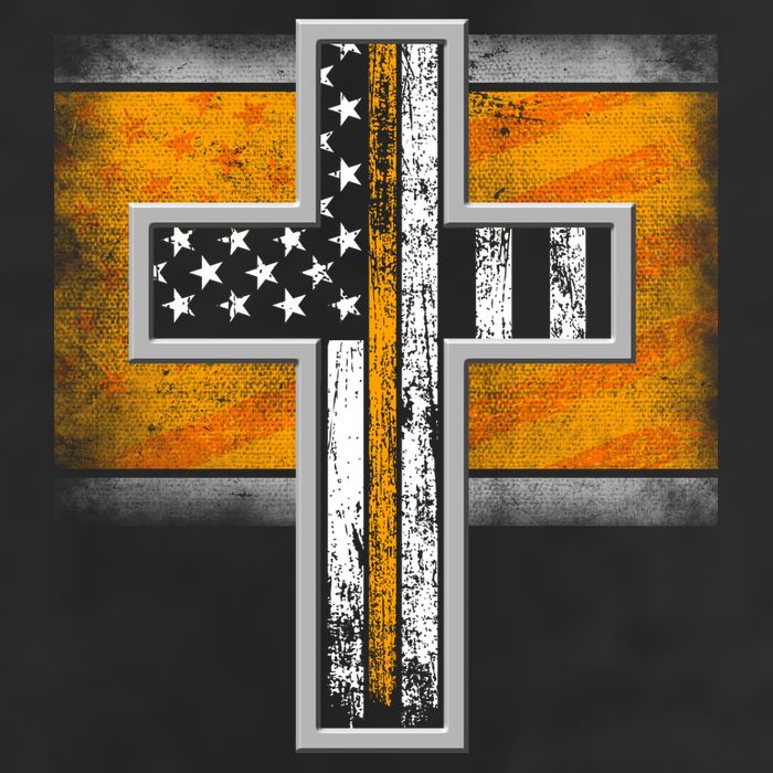 Thin Gold Line Cross Flag Support Front line Workers Microfiber Hand Towel