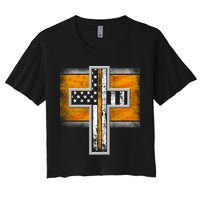 Thin Gold Line Cross Flag Support Front line Workers Crop Top