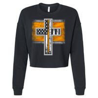 Thin Gold Line Cross Flag Support Front line Workers Cropped Pullover Crew