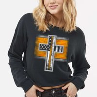 Thin Gold Line Cross Flag Support Front line Workers Cropped Pullover Crew