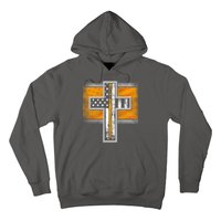 Thin Gold Line Cross Flag Support Front line Workers Hoodie