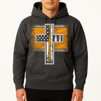 Thin Gold Line Cross Flag Support Front line Workers Hoodie