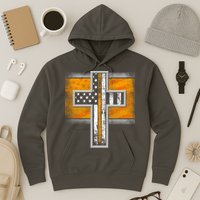 Thin Gold Line Cross Flag Support Front line Workers Hoodie