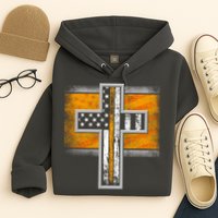 Thin Gold Line Cross Flag Support Front line Workers Hoodie