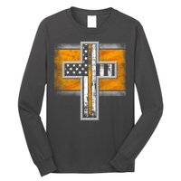 Thin Gold Line Cross Flag Support Front line Workers Long Sleeve Shirt