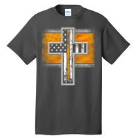 Thin Gold Line Cross Flag Support Front line Workers Tall T-Shirt