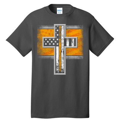 Thin Gold Line Cross Flag Support Front line Workers Tall T-Shirt