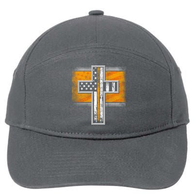Thin Gold Line Cross Flag Support Front line Workers 7-Panel Snapback Hat