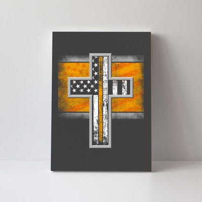 Thin Gold Line Cross Flag Support Front line Workers Canvas