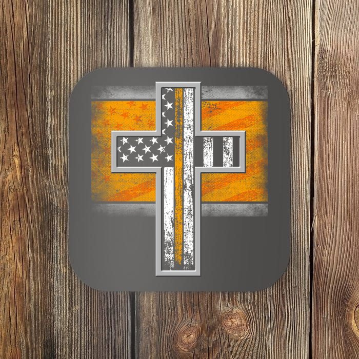 Thin Gold Line Cross Flag Support Front line Workers Coaster