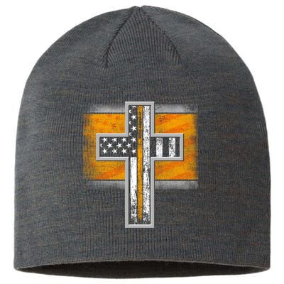 Thin Gold Line Cross Flag Support Front line Workers Sustainable Beanie