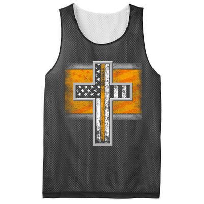 Thin Gold Line Cross Flag Support Front line Workers Mesh Reversible Basketball Jersey Tank