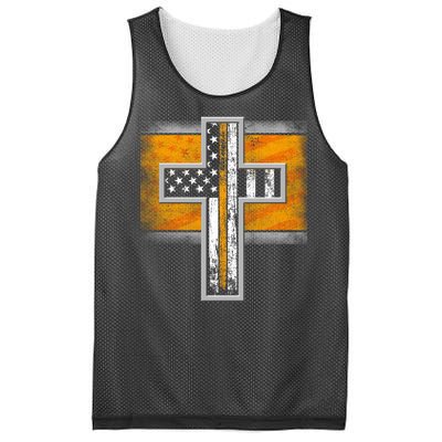 Thin Gold Line Cross Flag Support Front line Workers Mesh Reversible Basketball Jersey Tank