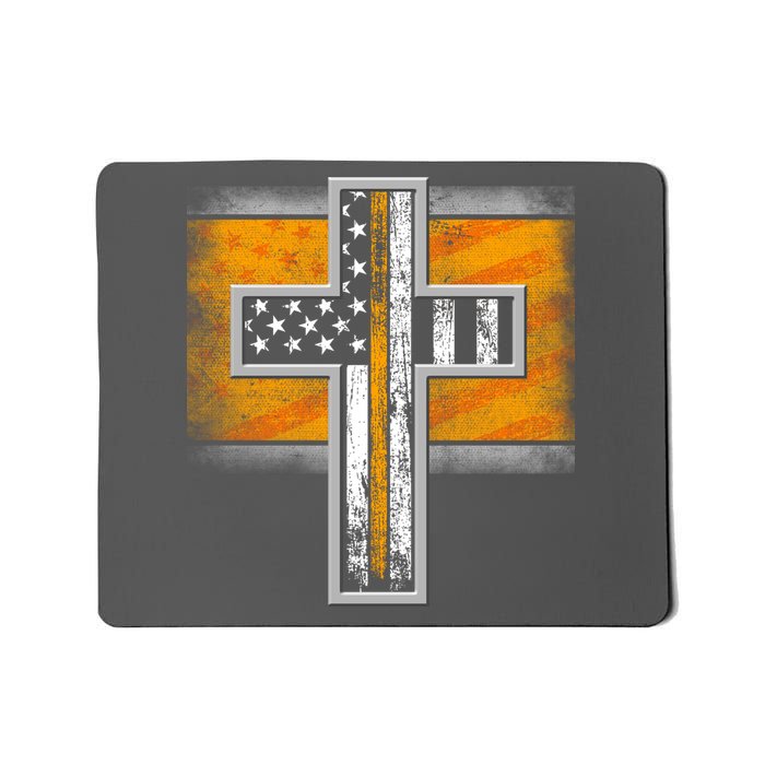 Thin Gold Line Cross Flag Support Front line Workers Mousepad