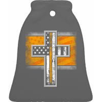 Thin Gold Line Cross Flag Support Front line Workers Ceramic Bell Ornament