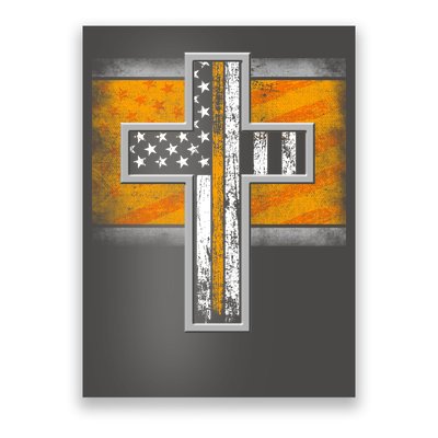 Thin Gold Line Cross Flag Support Front line Workers Poster