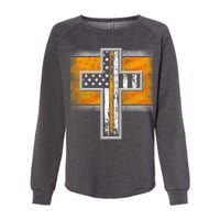 Thin Gold Line Cross Flag Support Front line Workers Womens California Wash Sweatshirt