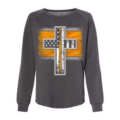 Thin Gold Line Cross Flag Support Front line Workers Womens California Wash Sweatshirt