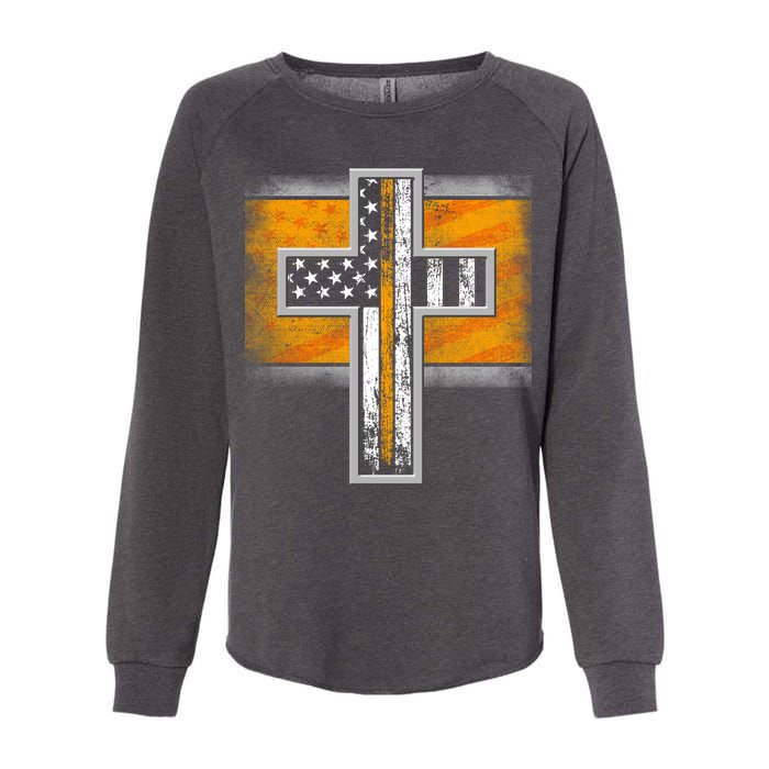 Thin Gold Line Cross Flag Support Front line Workers Womens California Wash Sweatshirt