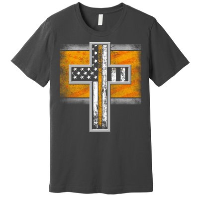 Thin Gold Line Cross Flag Support Front line Workers Premium T-Shirt