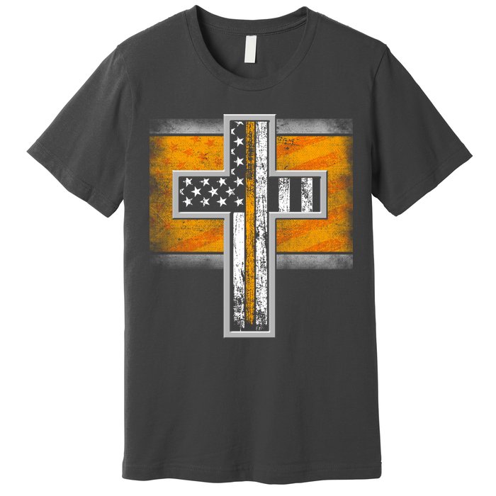Thin Gold Line Cross Flag Support Front line Workers Premium T-Shirt