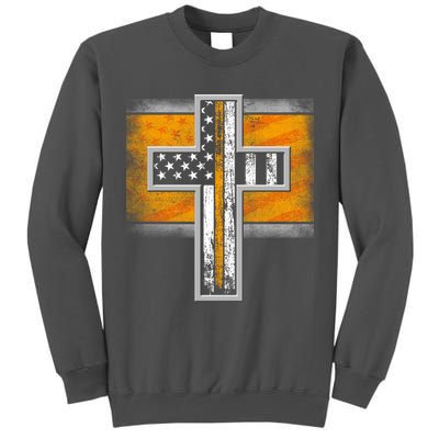 Thin Gold Line Cross Flag Support Front line Workers Tall Sweatshirt