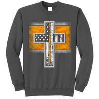 Thin Gold Line Cross Flag Support Front line Workers Tall Sweatshirt