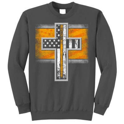 Thin Gold Line Cross Flag Support Front line Workers Tall Sweatshirt