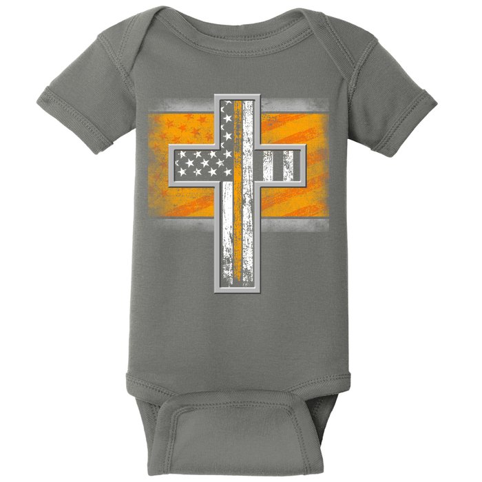 Thin Gold Line Cross Flag Support Front line Workers Baby Bodysuit