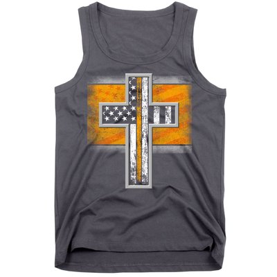 Thin Gold Line Cross Flag Support Front line Workers Tank Top