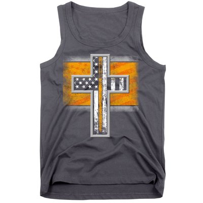 Thin Gold Line Cross Flag Support Front line Workers Tank Top