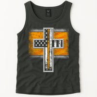 Thin Gold Line Cross Flag Support Front line Workers Tank Top